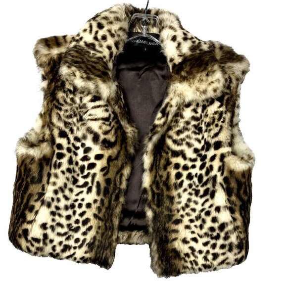 L Adrienne Landau Crop Leopard Print Rabbit Fur Vest Chub - Picture 1 of 4